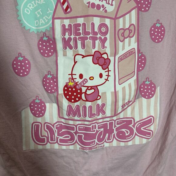 Hello Kitty Sanrio Large Pink Strawberry Milk Valentines Kawaii Japanese T-shirt - Picture 2 of 6